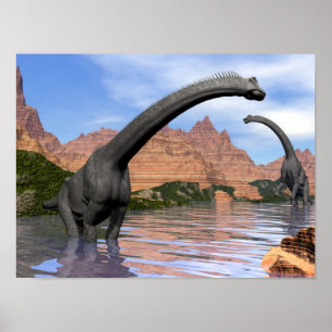 Poster Dinossauros do Brachiosaurus na água - 3D rendem