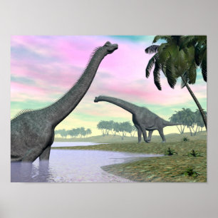 Pôster Dinossauros do Brachiosaurus na natureza - 3D