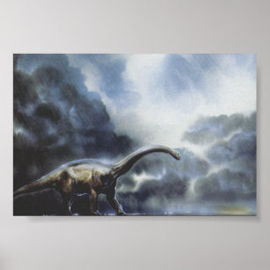 Pôster Dinossauros do vintage, Barapasaurus com nuvens de