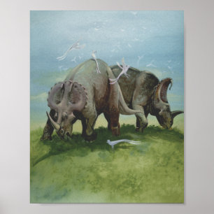 Poster Dinossauros do vintage, Centrosaurus que pasta no