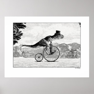 Pôster Dinossauros em Bicicletas - T-Rex