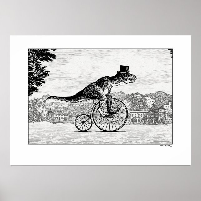 Pôster Dinossauros em Bicicletas - T-Rex (Frente)