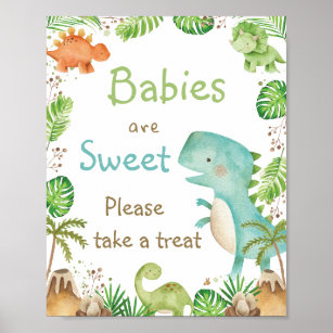 Poster Dinossauros lindos Bebês verdes são doces tratados