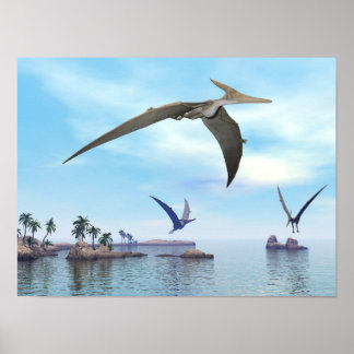 Pôster Dinossauros Pteranodon voando - renderização 3D