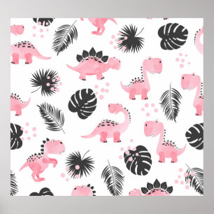 Poster Dinossauros Rosa: Padrão Para Crianças Bonitas.