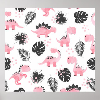 Poster Dinossauros Rosa: Padrão Para Crianças Bonitas.