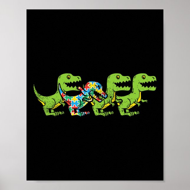Poster Dinossauros T-Rex Quebra-cabeça Dino Autismo Consc (Frente)