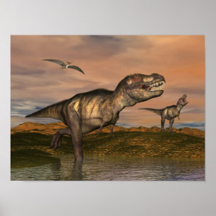 Poster dinossauros Tyrannosaurus rex - renderização 3D