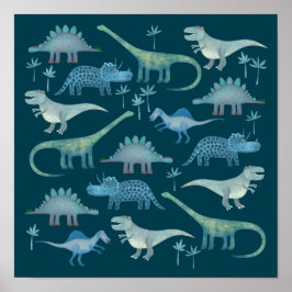 Poster Dinossauros Verde Escuro