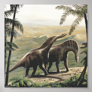 Poster Dinossauros Vintage, Amargasaurus com Palm Trees