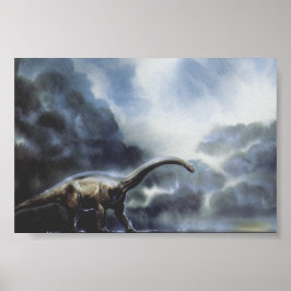 Pôster Dinossauros Vintage, Barapasaurus com Nuvens de Te