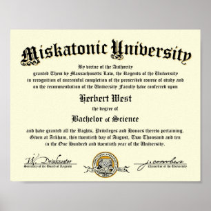 Poster Diploma da universidade de Miskatonic
