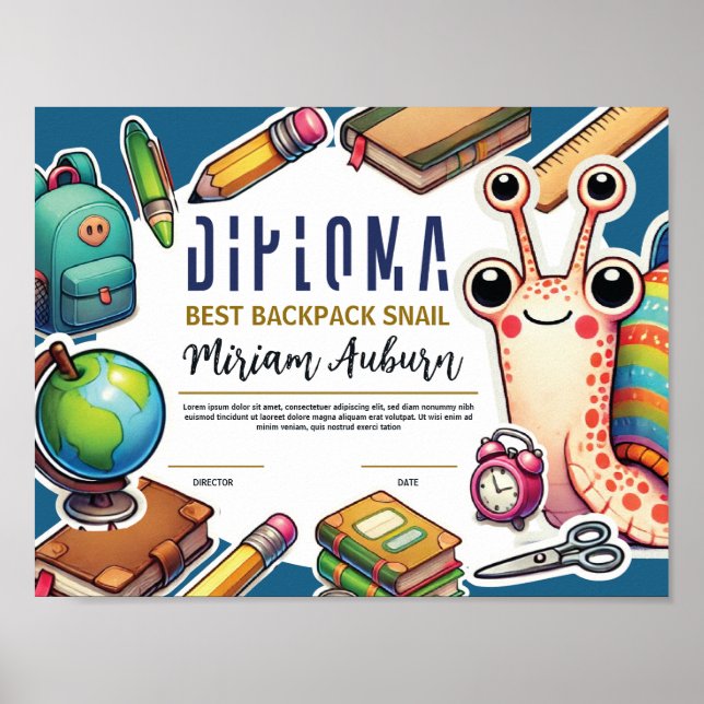 Poster Diploma de Crianças Personalizável - Divertido e C (Frente)