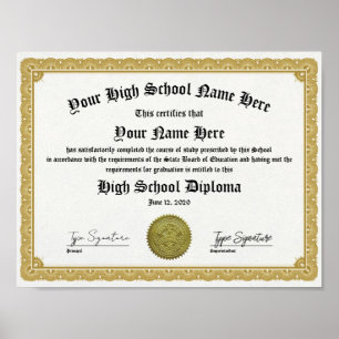 Poster Diploma de Ensino Médio de Ouro, Equivalência Gera