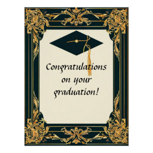 Pôster Diploma de Graduação Elegante com Cartola