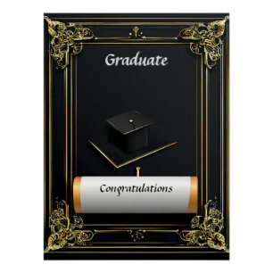Pôster Diploma de Graduação Elegante com Cartola