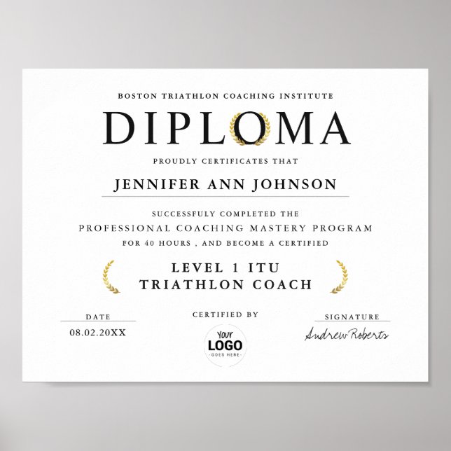 Poster Diploma de Graduação Preto e Branco Simples com Lo (Frente)