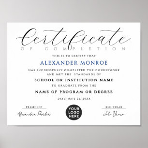 Poster Diploma Digital de Certificado Azul Preto Elegante