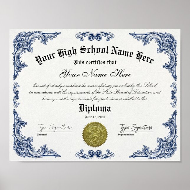 Poster Diploma do formando do segundo grau, certificado G (Frente)