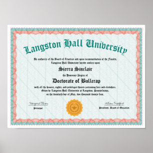 Poster Diploma Engraçado, Doutorado de Bolsa, Gag Gift