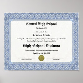Poster Diploma Keepsake for High School Graduation