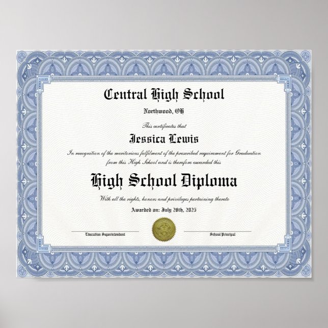 Poster Diploma Keepsake for High School Graduation (Frente)