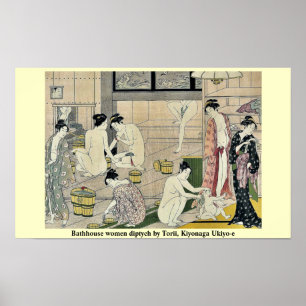 Pôster Diptych das mulheres do Bathhouse por Torii,
