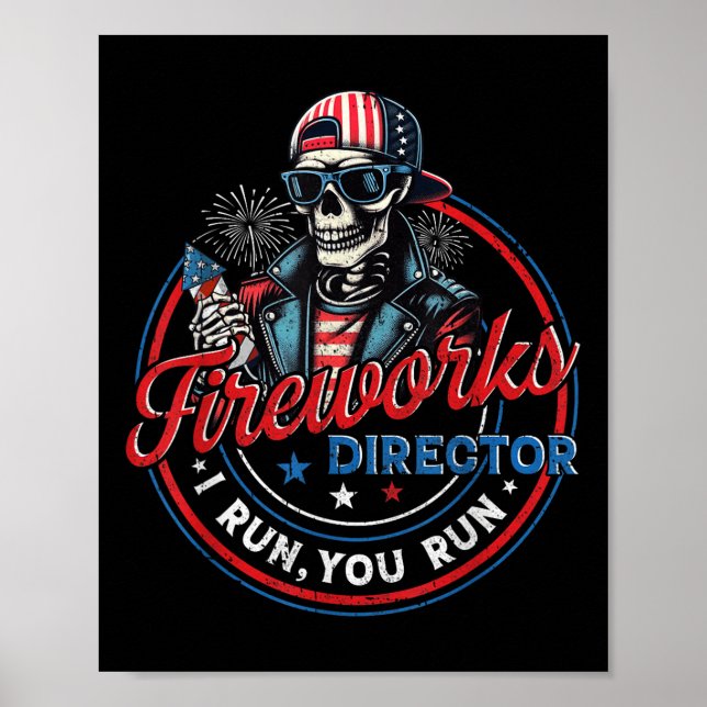 Poster Diretor de Fogos de Artifício Esqueleto Engraçado  (Frente)