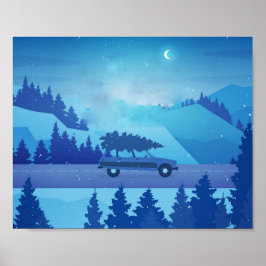Poster Dirigindo pela estrada com uma árvore de natal
