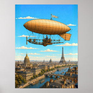 Poster Dirigível Santos-Dumont Acima de Paris