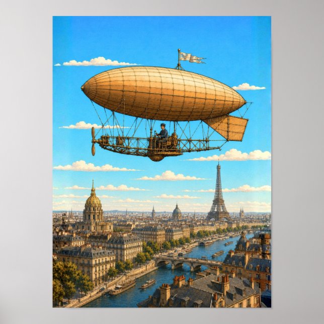 Poster Dirigível Santos-Dumont Acima de Paris (Frente)