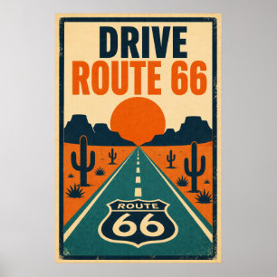 Poster Dirija a Rota 66 Desert Litho