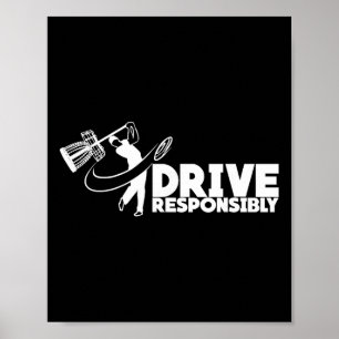 Poster Dirija Responsavelmente - Disc Golfer Engraçado Ba