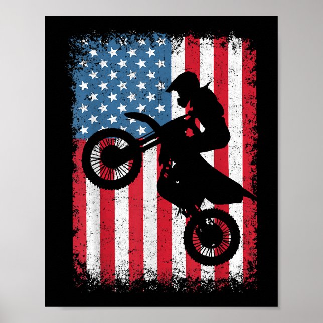 Poster Dirt Bike American Flag Motocross Biker Men (Frente)
