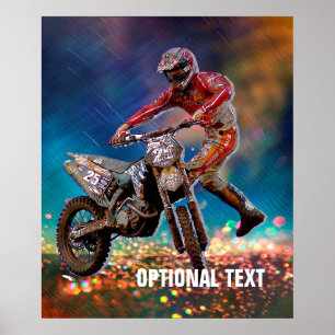 Poster Dirt Bike Rider em Tempestade de Chuva Cristal