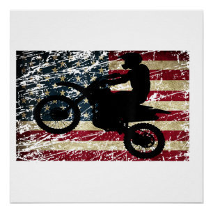 Pôster Dirt Bike USA Flag T-Shirt Motocross American Flag
