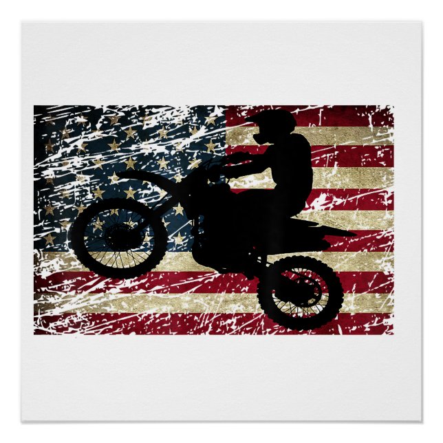 Pôster Dirt Bike USA Flag T-Shirt Motocross American Flag (Frente)