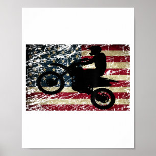 Poster Dirt Bike USA Flag T-Shirt Motocross American Flag