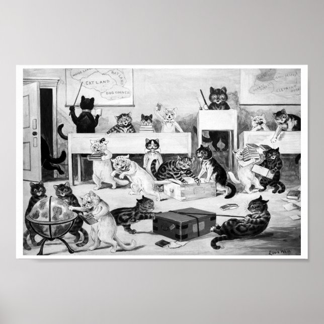 Poster Disciplina da Sala de Aula de Gatos, Louis Wain (Frente)