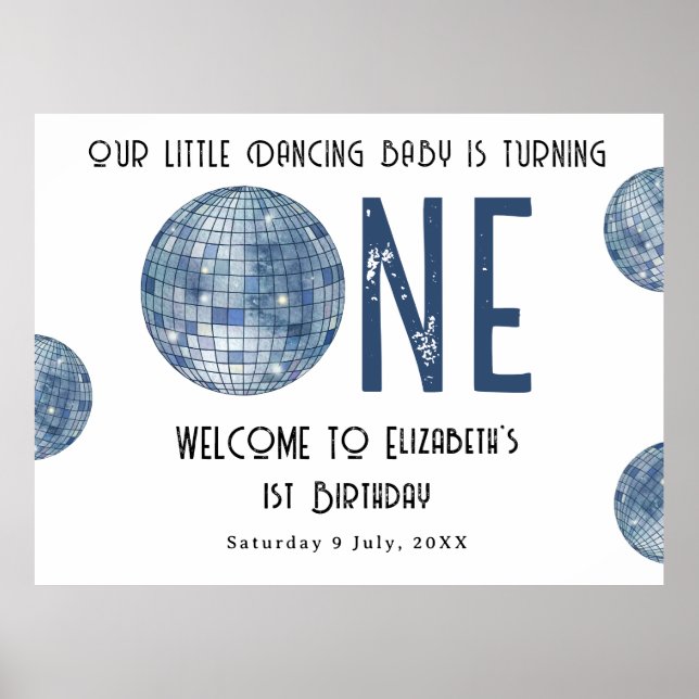 Poster Disco Ball First Year 1st Birthday Party (Frente)
