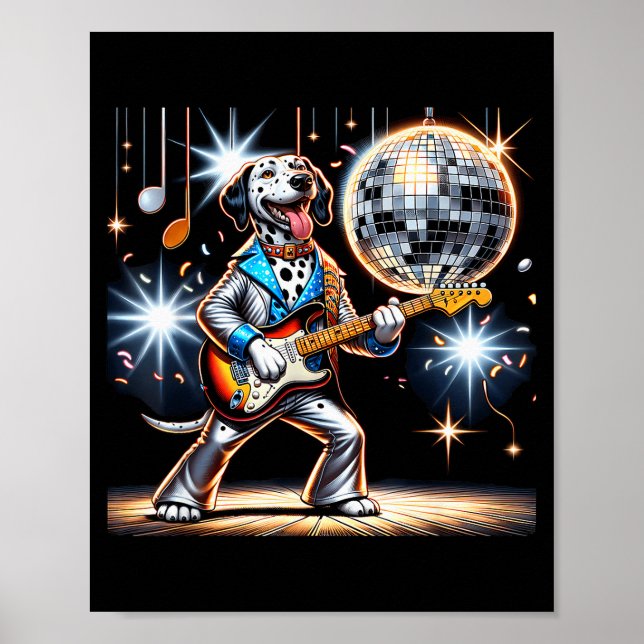 Poster Disco Ball Guitar Dalmatian Dog Men Women Kids  (Frente)
