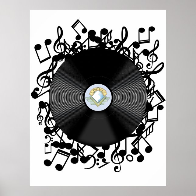 Poster Disco de Vinil Antigo e notas musicais (Frente)