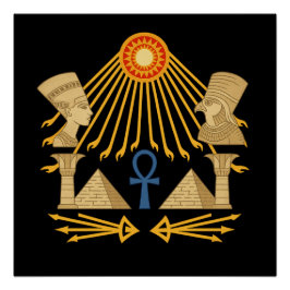 Pôster Disco do Sol Aten – Ankh, Hórus & Nefertiti