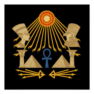 Pôster Disco do Sol Aten – Ankh, Hórus & Nefertiti
