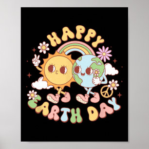 Poster Disco Groovy Feliz Dia da Terra Paz Sol e Terra