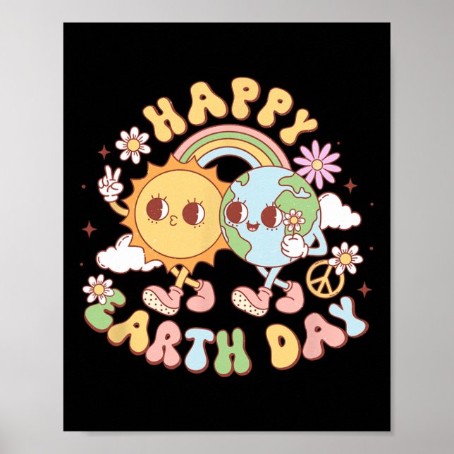 Poster Disco Groovy Feliz Dia da Terra Paz Sol e Terra (Frente)