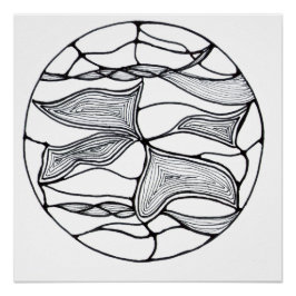 Pôster Diseño de flor abstracta en blanco y negro