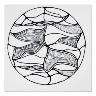 Pôster Diseño de flor abstracta en blanco y negro