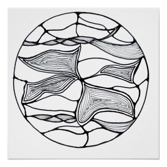 Pôster Diseño de flor abstracta en blanco y negro (Frente)