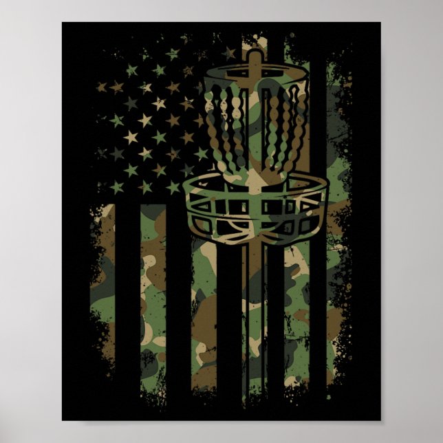 Poster Disk Golf Us Flag Disk Basket Us Flag Disc Go (Frente)